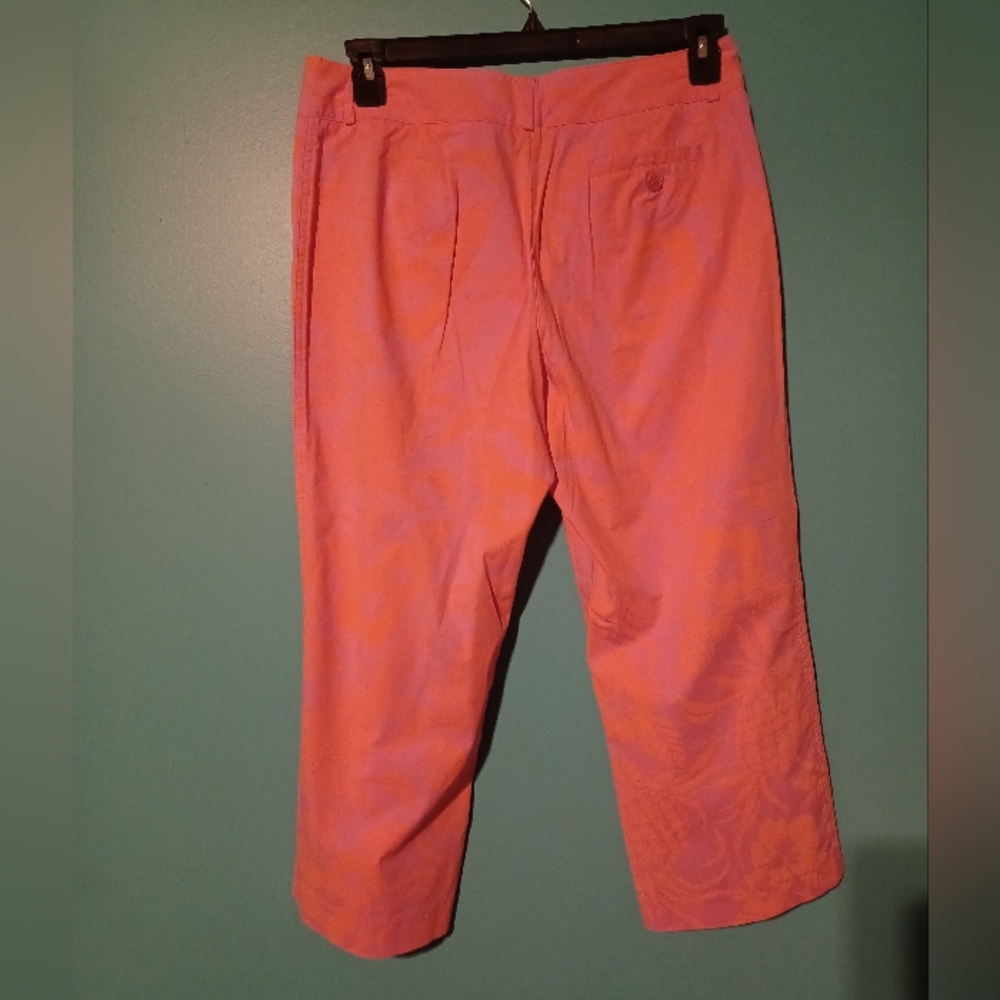 Lilly Pulitzer cotton Capri pants pink/orange pineapple - Picture 3 of 7